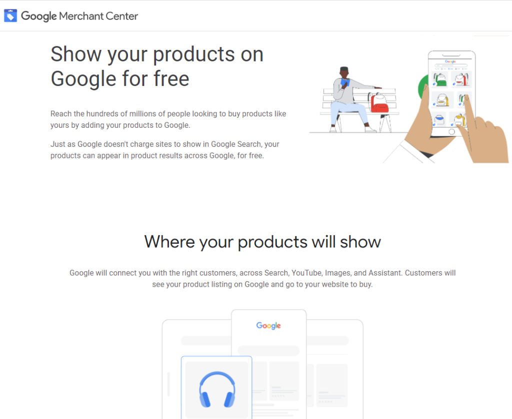 Google Merchants Center showing products free